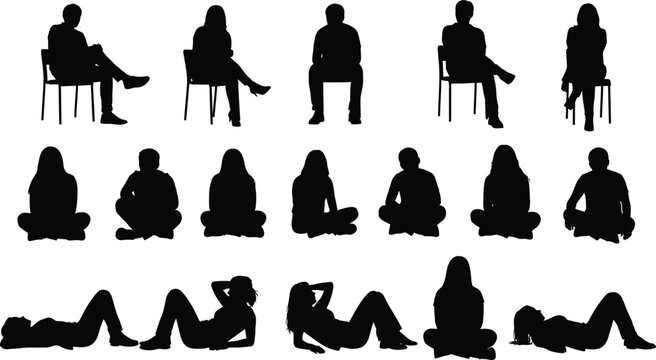 a group of people sitting and lying down in different positions