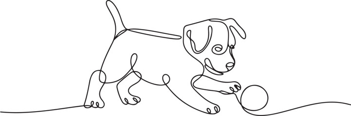 Playful dog in continuous line art drawing style. Puppy playing minimalist black linear. one line Icon drawing © firoz