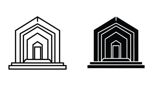 Contrast depiction of architectural archways in positive and negative space designs