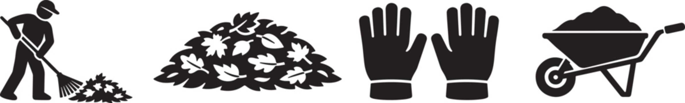 Gardening and yard work line icon set with tools, plants, landscaping and outdoor maintenance symbols