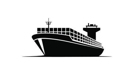 Fototapeta premium cargo container ship silhouette large freight vessel on sea black and white minimal maritime transport illustration isolated background