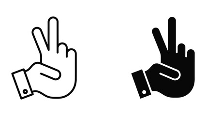 Obraz premium Two hands displaying peace and victory hand gestures with formal attire sleeves visible