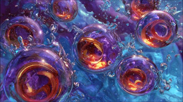 Abstract illustration of glowing orbs with internal light against a vibrant background