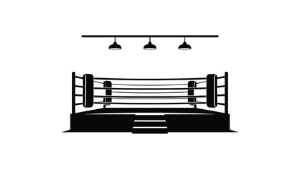 boxing ring arena silhouette with ropes and overhead lights black and white minimal sports illustration isolated on clean background © VectAmaze