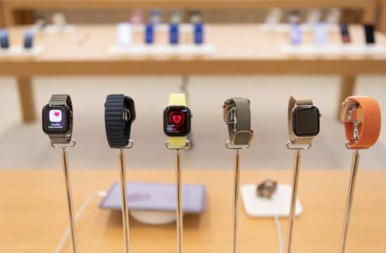 Miami, Florida, USA - October 01, 2025: Apple watch ultra. Digital device store with smartwatch Apple. Company Apple store. Smart watch gadget on display. Apple watch ultra presentation