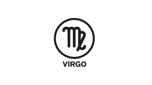 Virgo zodiac symbol in a circle with the word Virgo underneath, representing the astrological sign of the maiden.