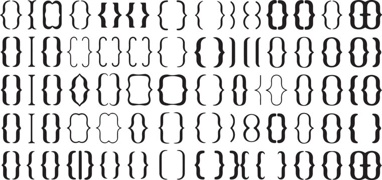 Set of vector curly bracket shapes. collection of various brace icons. different styles for text and code.