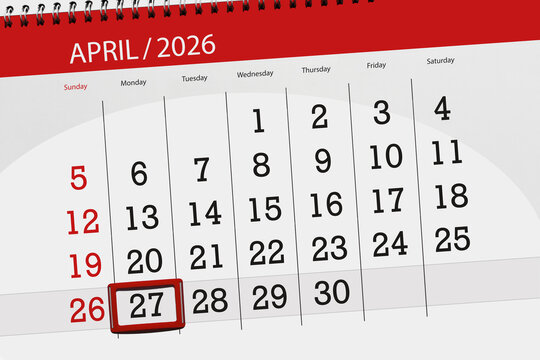 Calendar 2026, deadline, day, month, page, organizer, date, April, monday, number 27
