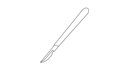 Obraz premium Scalpel medical instrument with a sharp blade and long handle, isolated on white background, simple line art.