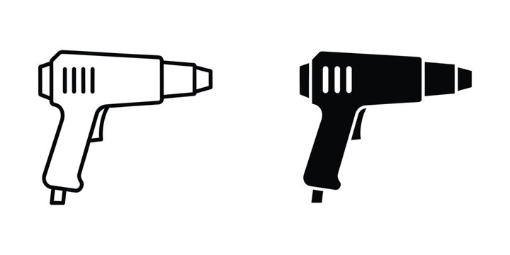 Comparison of spray paint gun designs in black and white outline styles