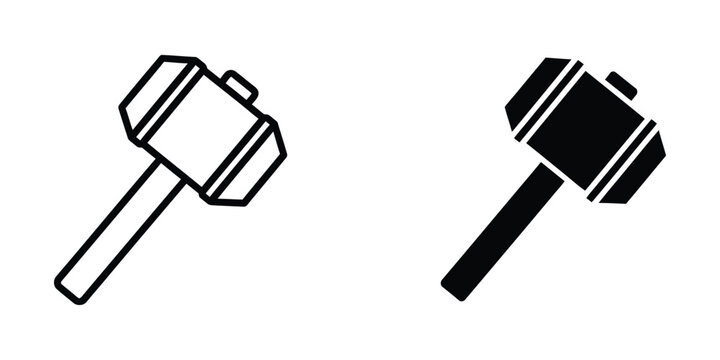 Two stylized depictions of a blacksmith's hammer with contrasting designs and shading
