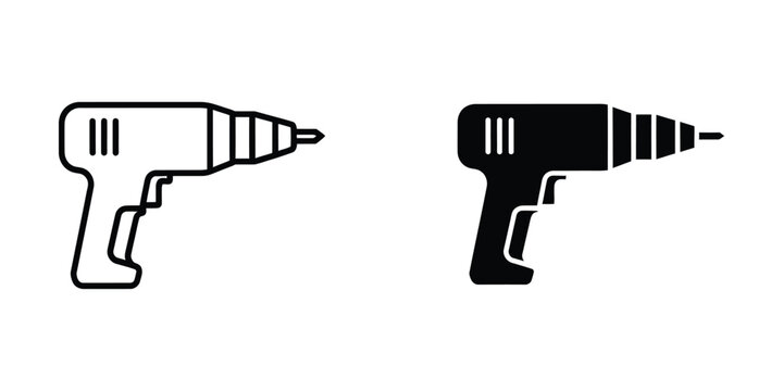 Comparison of a white and black electric drill icon design