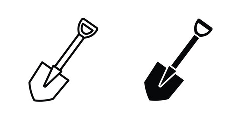 Two contrasting shovel designs depicted in simple black and white line art © parvnstock