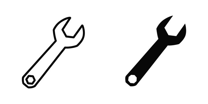 Two contrasting wrenches depicted in simple black and white line art style