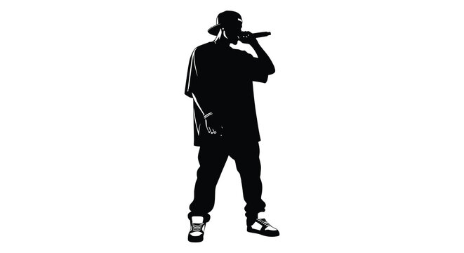 A rapper performing with a microphone captured in a striking silhouette