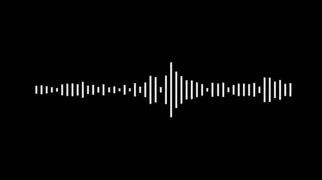 Abstract audio visualizer, white waveform spectrum animation, black background, music equalizer bars motion, digital sound frequency effect, seamless loop 4k animation