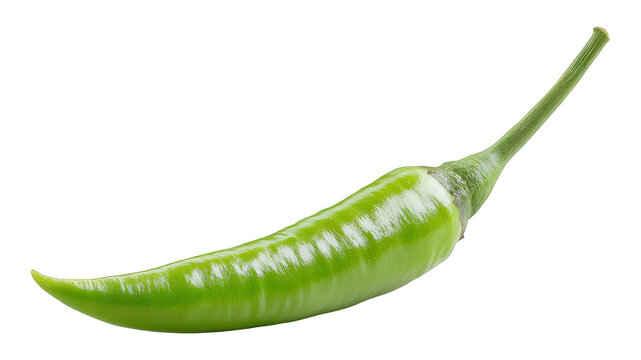 Single Green Chili Pepper Isolated on White