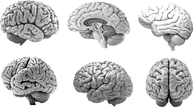 Human brain anatomy halftone illustration vector design .