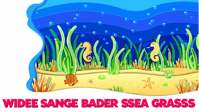 Vibrant underwater scene with seahorses in sea grass meadow ocean creatures aquatic plants and sandy ocean floor illustration
