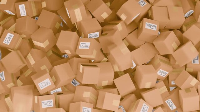 Cardboard Boxes Falling Animation, Shipping and Delivery Concept, 3D Render