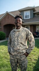 Obraz premium Military Soldier in Camouflage Uniform Standing Outdoors