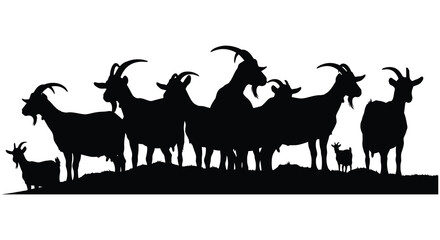 A group of goats stands on a hill depicted in silhouette © Kuntol02