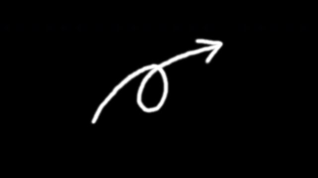 Doodle hand-drawn arrow pointer direction scribble marker graphic suitable for highlighting, guiding, or emphasizing elements in presentations and videos.