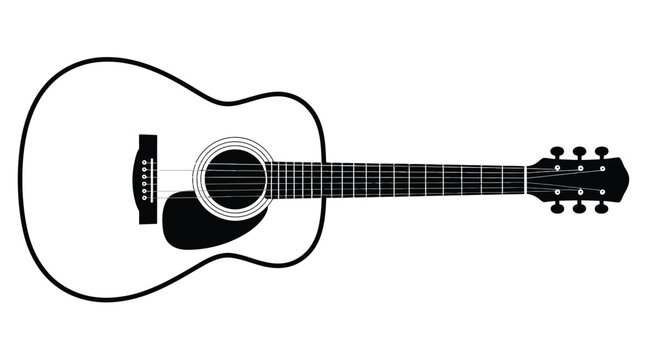 Simple hand drawn black and white illustration of a ukulele or small acoustic guitar, vector sketch for music, instrument, and creative design projects