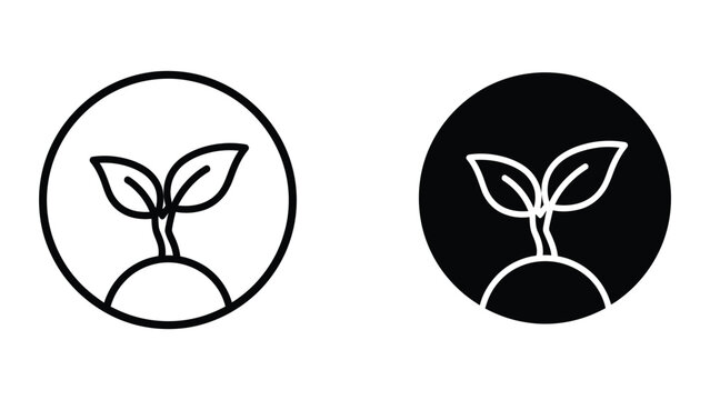 Contrasting designs of a sprouting plant within circular frames in black and white