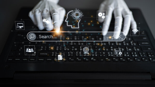 Artificial intelligence AI search concept enabling smarter discovery, recommendations to digital services and knowledge. Generative AI search engine algorithm provide user intent result. Corpus