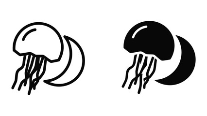 Contrasting black and white illustrations of a jellyfish with long trailing tendrils © Jahidul