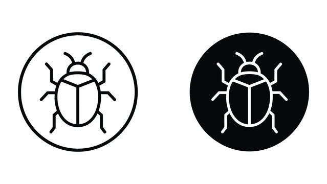 Contrasting beetle icons in white and black circular backgrounds