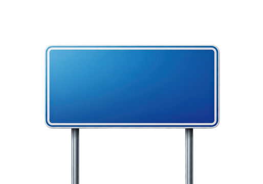 A rectangular blue highway road sign mounted on two metal poles for traffic information display