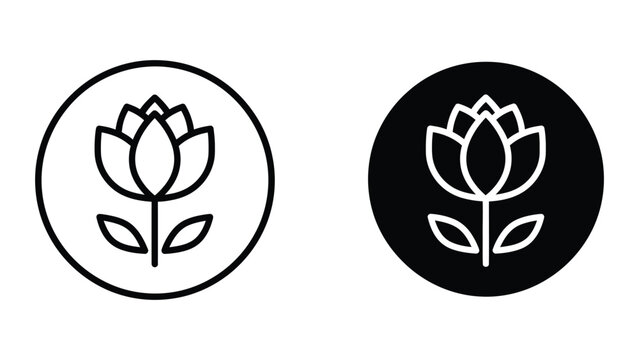 Contrast of lotus flower symbols in white and black circular backgrounds