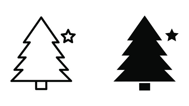 Contrast between outlined and filled christmas trees with star decorations