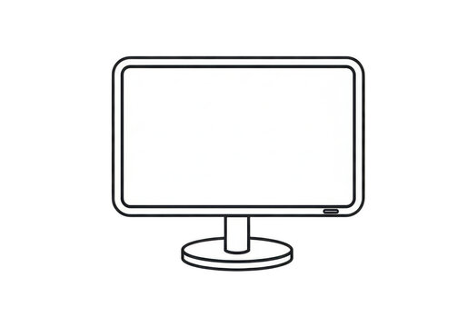 A simple black and white line art illustration of a modern computer monitor with a round stand