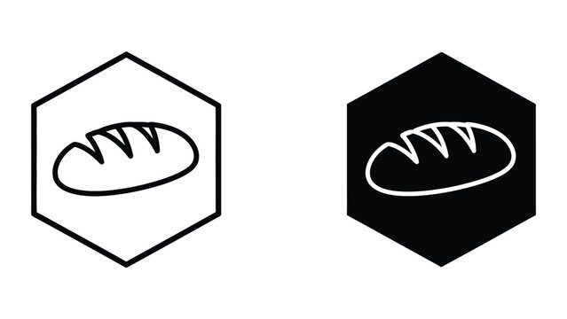 Contrasting bread baguette logos in hexagonal shapes with different color schemes