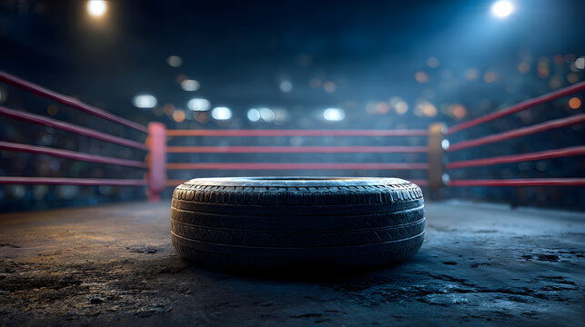 una llanta en medio de un ring de boxeo deporte e contacto y adrenalina ejercicio fisico y disciplina 
