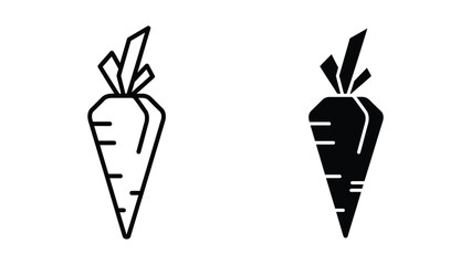 Fototapeta premium Contrasting black and white illustration of two stylized carrots with green tops