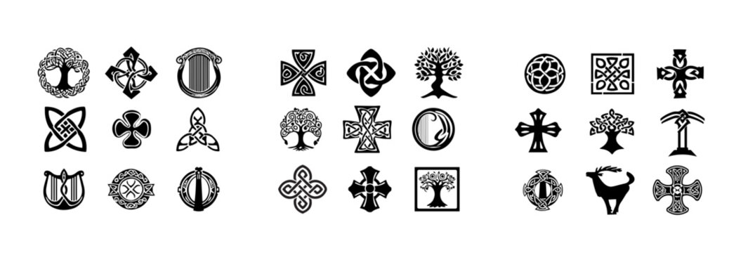 Irish Celtic Design Motifs &mdash; Black and White Vector Silhouettes with Traditional Symbols