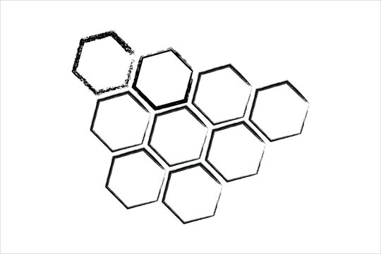 Honeycomb sketch a black and white illustration of hexagonal cells