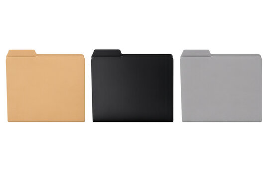 Three file folders for document organization on transparent background