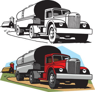 A vintage retro illustration of a dairy truck delivering milk. 