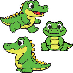 Fototapeta premium Cute Cartoon Crocodile Vector Set With Color Reptile Character Illustration for Kids