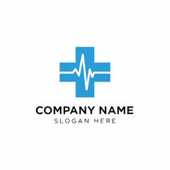 Obraz premium Medical Cross Logo with Heartbeat Line for Healthcare Company Branding.