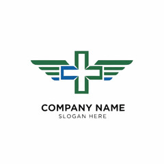 Fototapeta premium Medical Cross with Wings Logo Design for Healthcare and Pharmaceutical Companies.