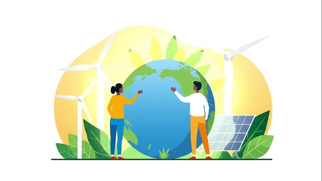 Earth surrounded by renewable energy sources with nature