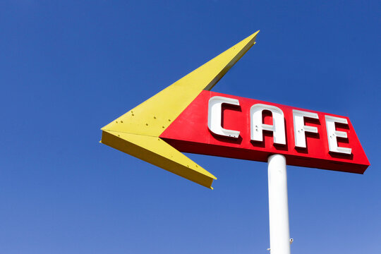 Retro Cafe Arrow Sign on Historic Route 66