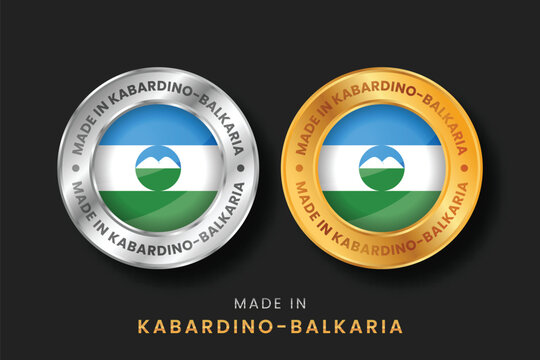 Made in Kabardino-Balkaria Badges - Regional Flag Gold and Silver Metallic Circle Seals for Export and Quality Origin