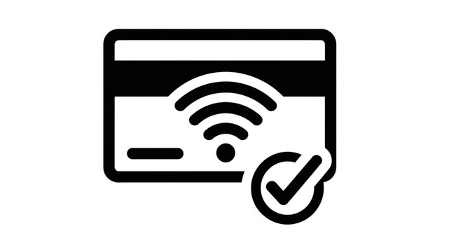 A vector graphic of a credit card with a Wi-Fi symbol and a checkmark